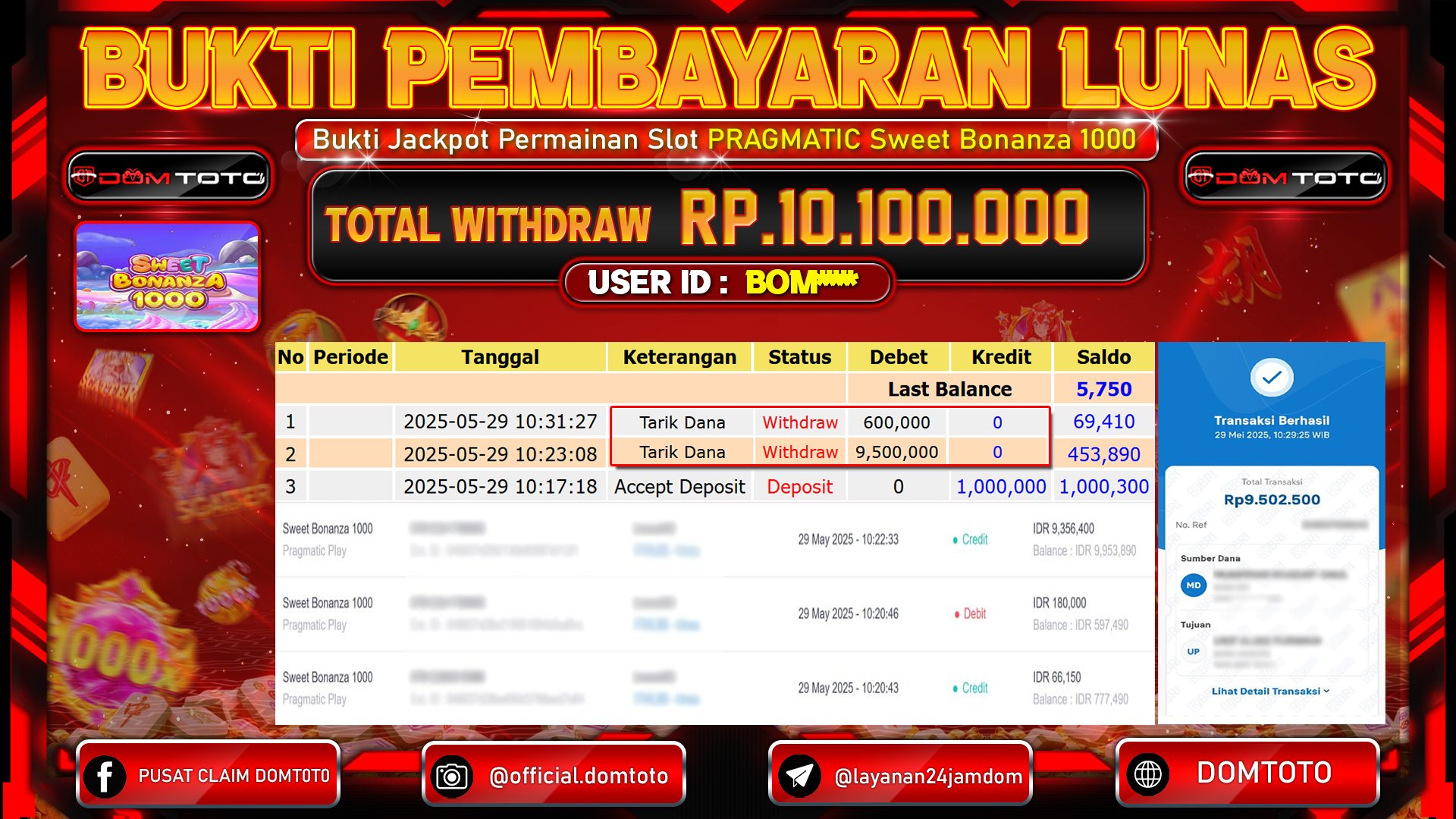 JACKPOT SLOT SWEET BONANZA 1000 29 MEI 2025